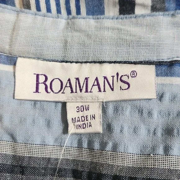 Roaman's Womens Multi-colored Striped V-neck Button Top Size 30W NWOT Seersucker - Picture 8 of 12